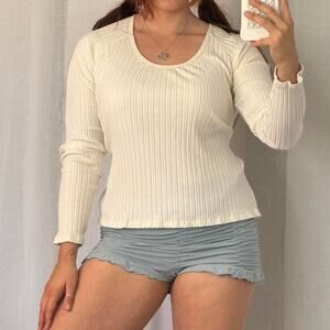 Ribbed scoop neck long sleeve